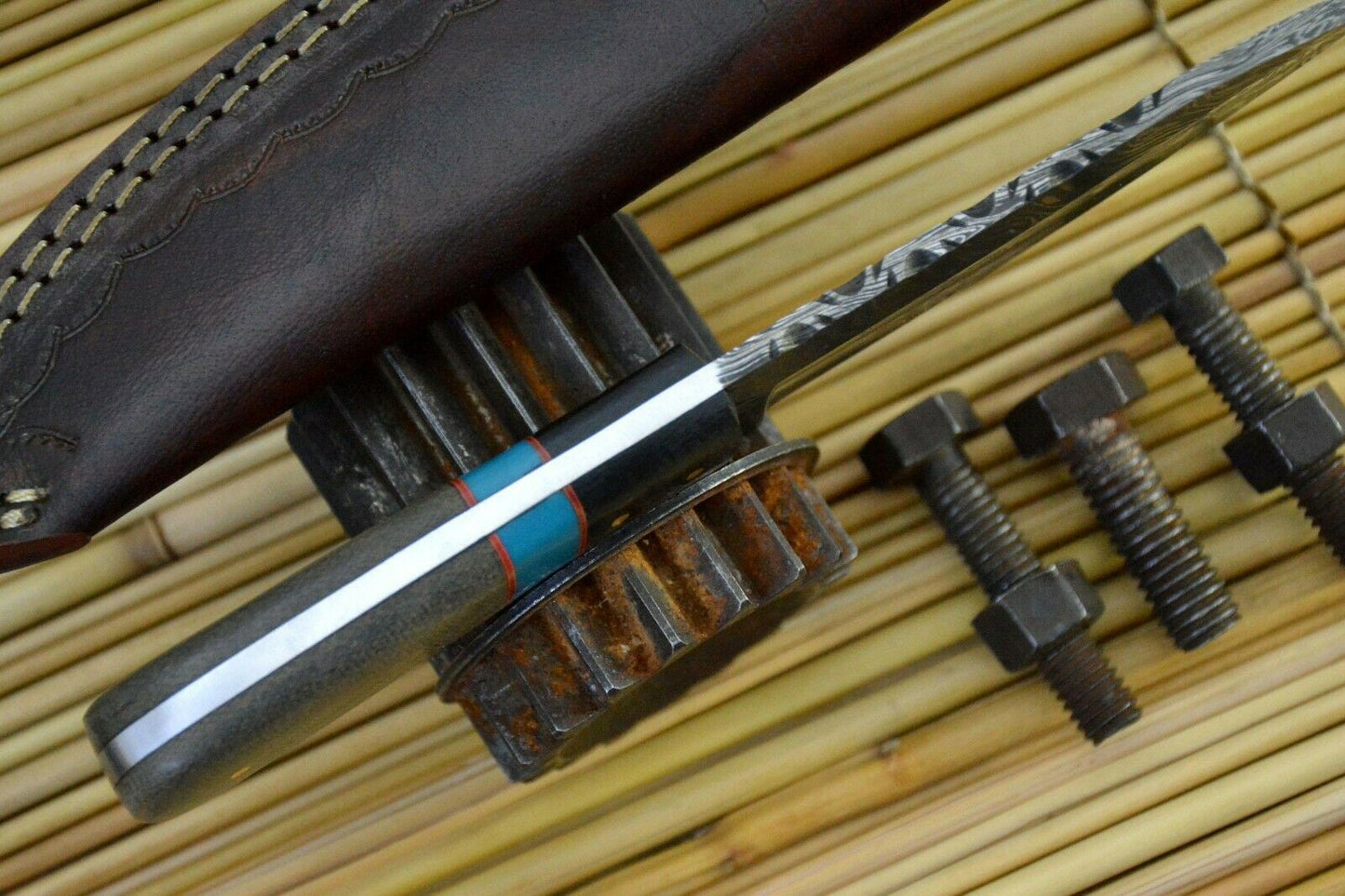 HS-844 Custom Handmade Damascus Skinner Knife With G-10 MicartaHandle