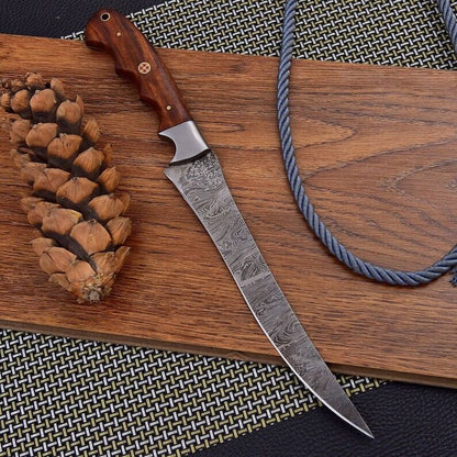 Damascus Steel Chef & Fishing Knife – BBQ & Kitchen Use | HS-1044