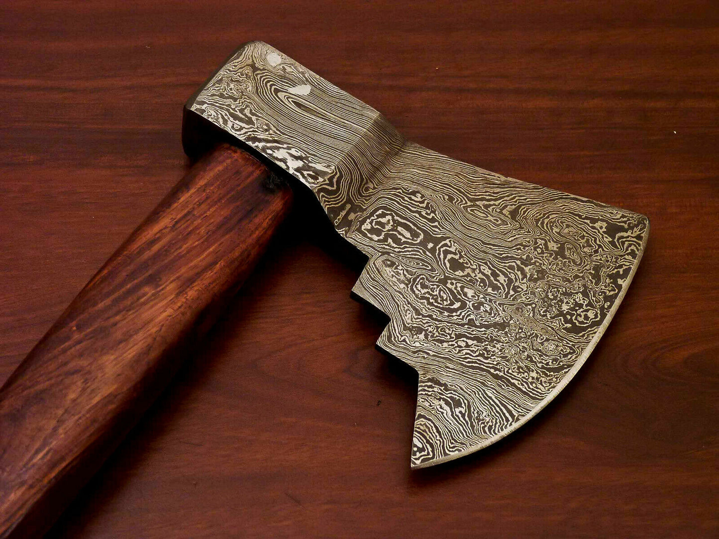 HS-1064 | Custom Handmade Damascus Hand Forged Tomahawk knife, Hatchet, Axe, Integral Natural Wood