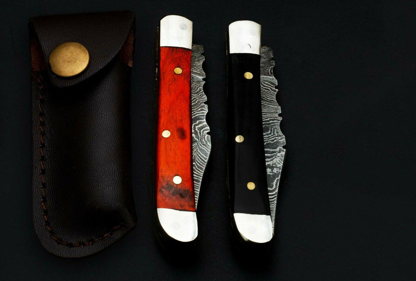 Damascus Folding Mini Trapper Pocket Knife – Pair of 2 | HS-1115