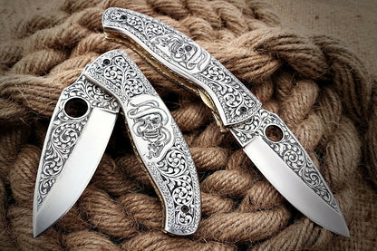 Custom Hand Engraved Folding-Pocket Knife Life Time Used With Very Good Price