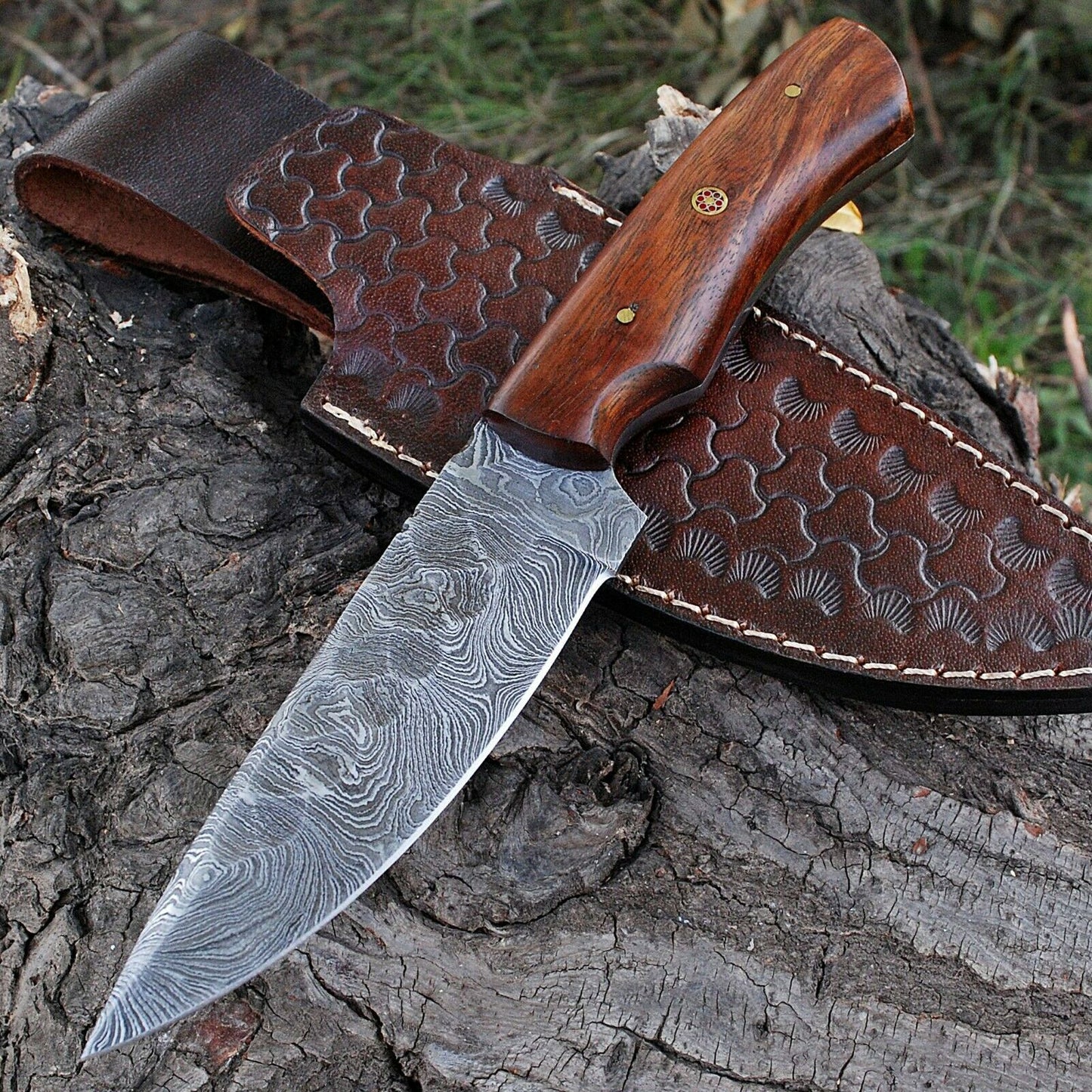 HS-370 '' Handmade Damascus Steel Hunting Skinner Camping Knife Rosewood Handle