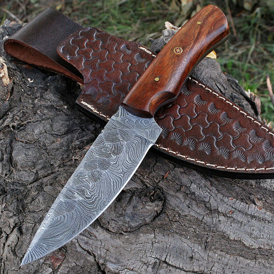 HS-370 '' Handmade Damascus Steel Hunting Skinner Camping Knife Rosewood Handle