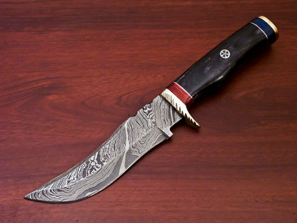 HS-517 Custom Handmade Damascus Hunting Knife With Black Hard Wood Handle