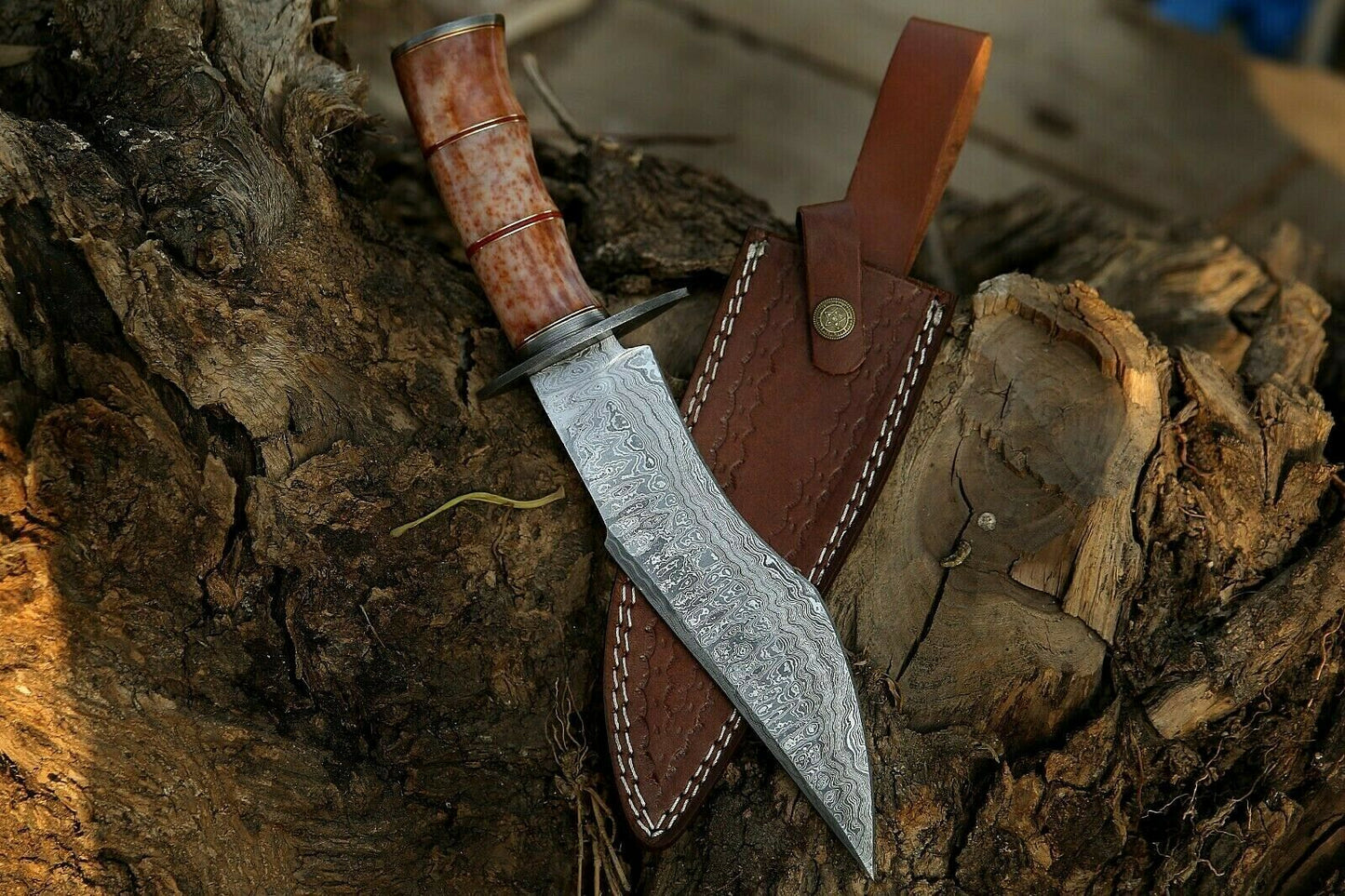 HS-305 Fixed blade Handmade Damascus Steel Hunting Knife, Dye Color Bone Handle,
