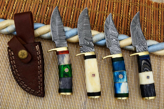 HS Deal 02 - Custom Handmade Damascus Skinner Knife Lot OF Four Pecs With Different Handles