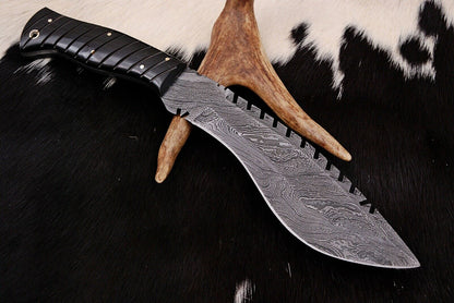HS-881 Custom Handmade Damascus Hunting/Kukri Knife With Black Sheet Handle