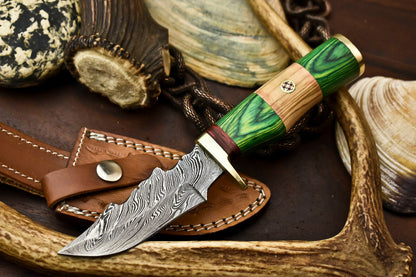 HS-415 | Custom Handmade Damascus Steel Hunting Knife - Hard Wood Handle