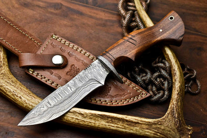 HS-408 | Custom Handmade Awesome Wood Handle Damascus Steel Hunting Knife - Great Price