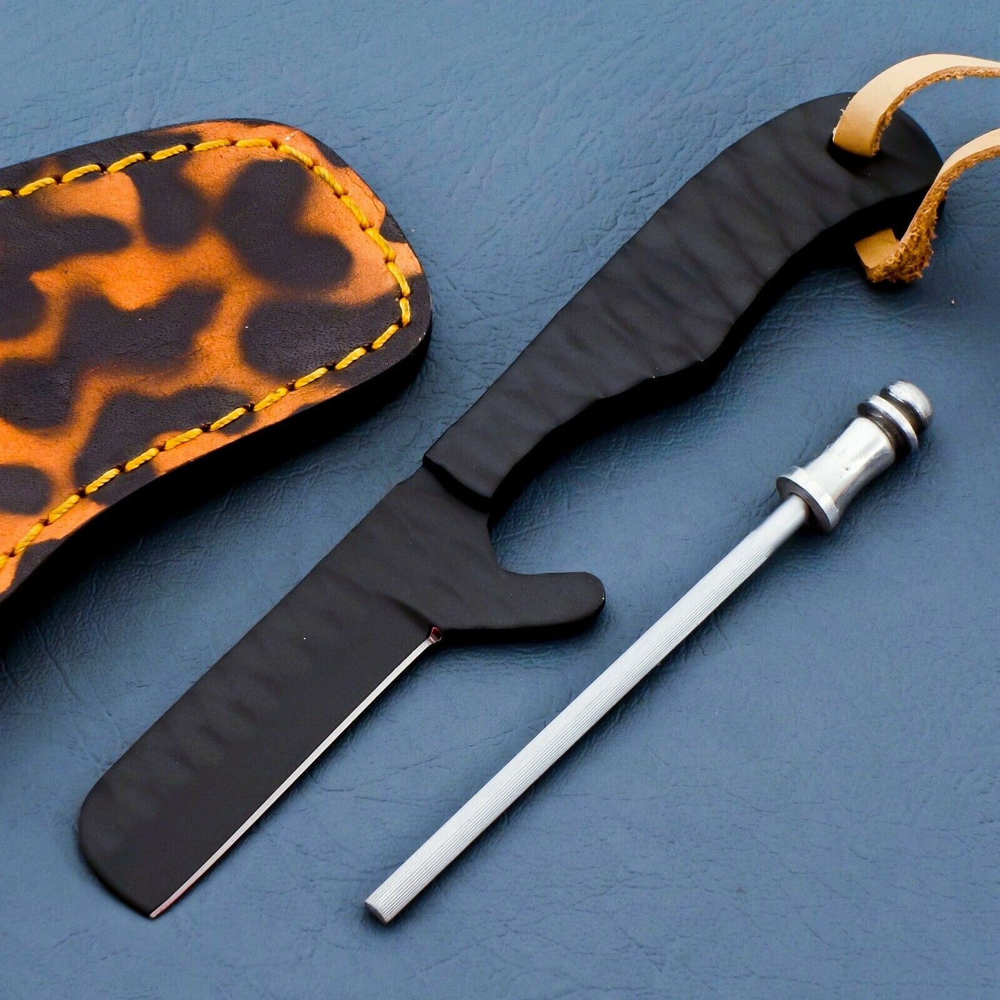 HS-947 Hand Forged J2 Steel Bull Cutter Knife – 2.75" Blade, Ceramic Finish, Leather Sheath