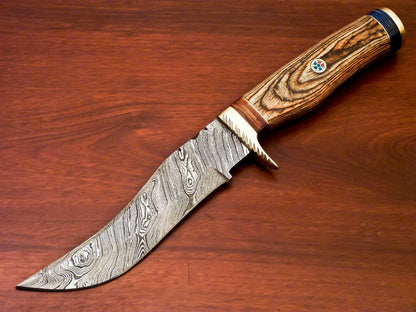 HS-522  Custom Handmade Damascus Hunting Knife With Brown Hard Wood Handle