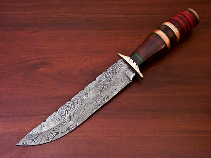HS-512 Custom Handmade Damascus Hunting Knife With Bone & Wood Handle