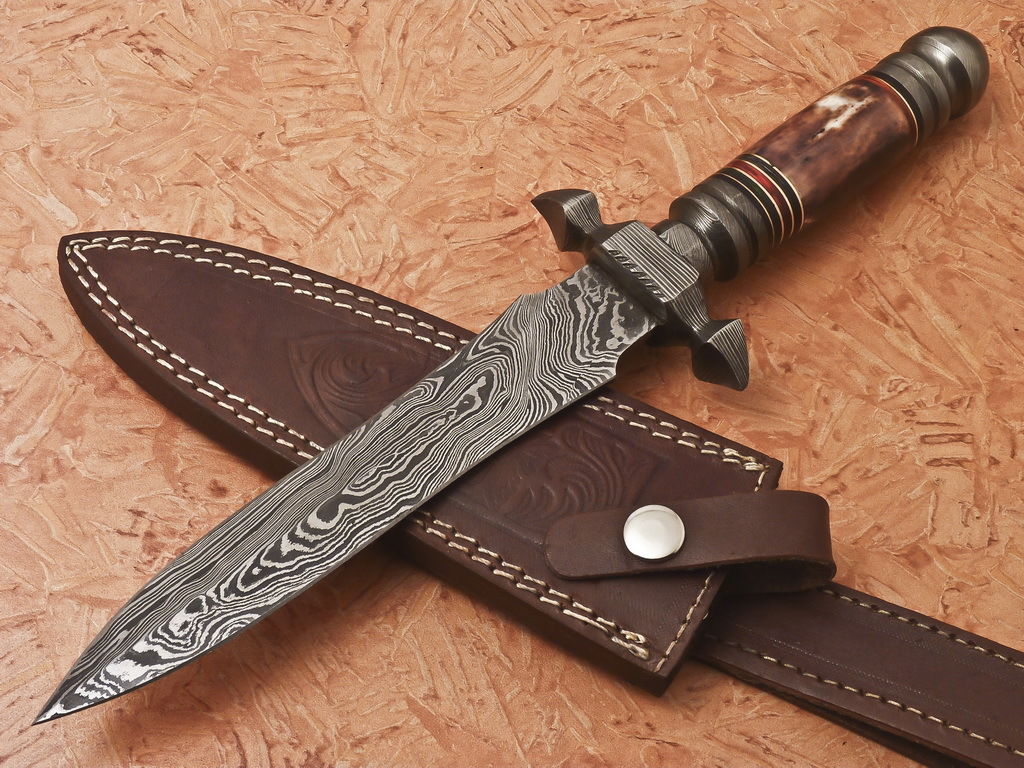 HS-543 Custom Handmade Damascus Hunting/Dagger Knife With Bone Handle