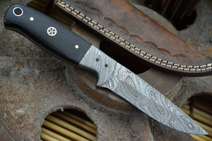 HS-847 Custom Handmade Damascus Skinner Knife With G-10 Micarta Handle