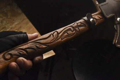 HS-1082 | Custom Handmade Damascus Smoking Tomahawk knife, Hatchet, Axe,Integral Natural Wood