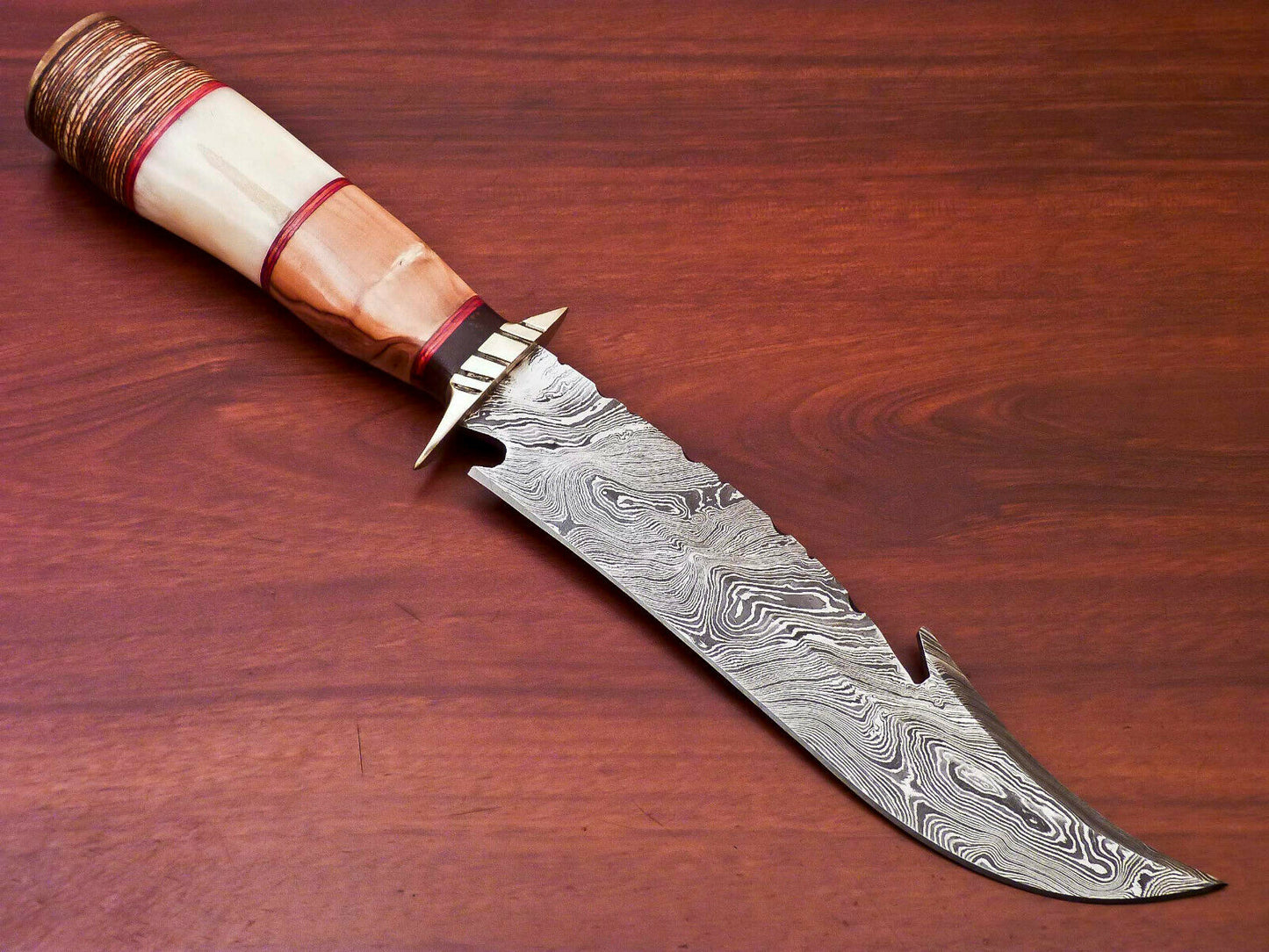 HS-523 Custom Handmade Damascus Hunting Knife With Natural Wood & Bone Handle