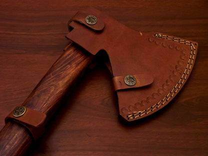 HS-1064 | Custom Handmade Damascus Hand Forged Tomahawk knife, Hatchet, Axe, Integral Natural Wood
