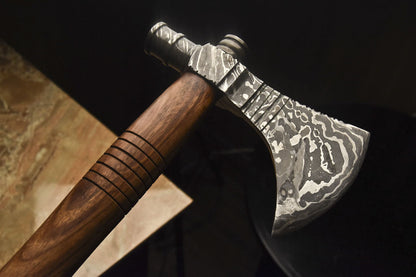 HS-1084 | Custom Handmade Damascus Tomahawk knife, Hatchet, Axe,Integral Natural Wood