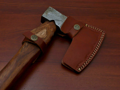 HS-1069 | Custom Handmade Damascus Hand Forged Tomahawk knife, Hatchet, Axe, Integral With Natural Wood
