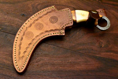 HS-916 Custom Handmade Damascus Karambit Full Tang Knife With Bone Handle