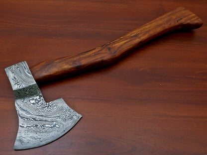 HS-1071 | Custom Handmade Damascus Hand Forged Tomahawk knife, Hatchet, Axe, Integral With Natural Wood