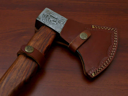 HS-1068 | Custom Handmade Damascus Hand Forged Tomahawk knife, Hatchet, Axe, Integral With Natural Wood