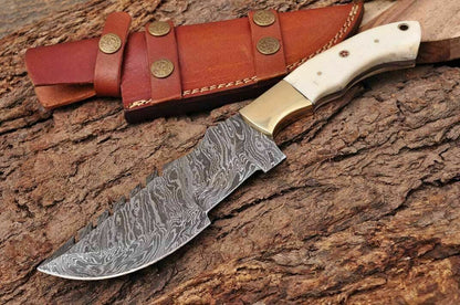 HS-934 Custom Handmade Damascus Steel Tracker-Hunting Knife With Camel Bone Handl