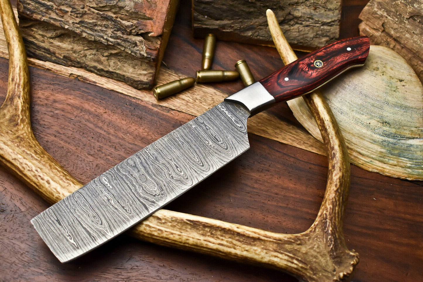 HS-262 Hand Made Damascus Steel Blade Chef Kitchen Cleaver Knife Full Tang Knife | HARD WOOD