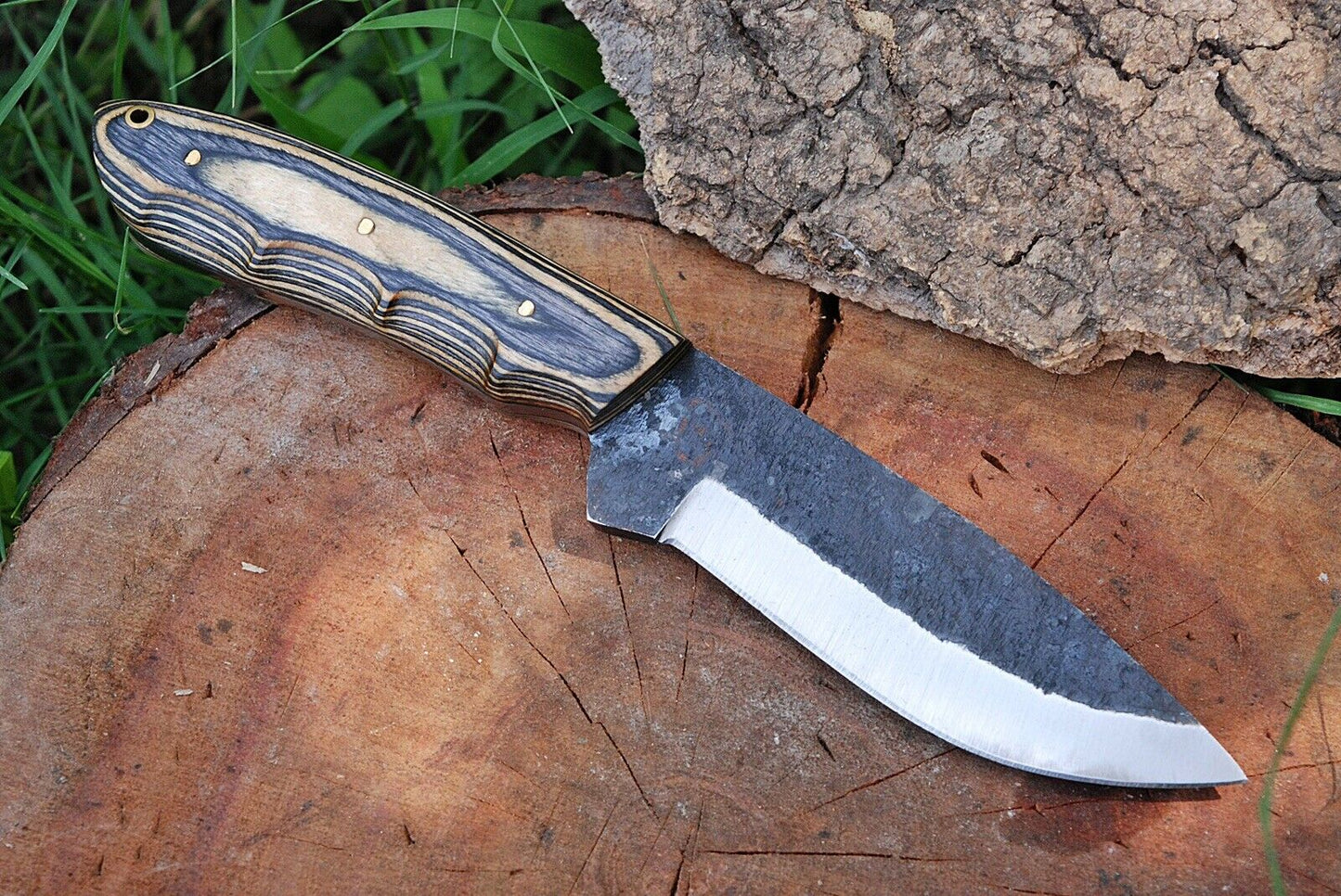 HS-427 | Custom Handmade Railroad Steel Hunting Knife - Beautiful Wood Sheet Handle