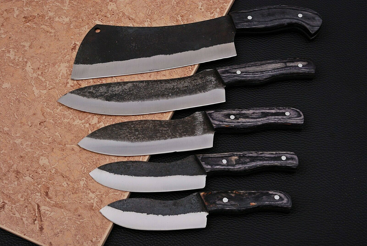 HS-185 Custom Handmade High Carbon Steel Chef-Kitchen Knife Set With Hard Wood Handle