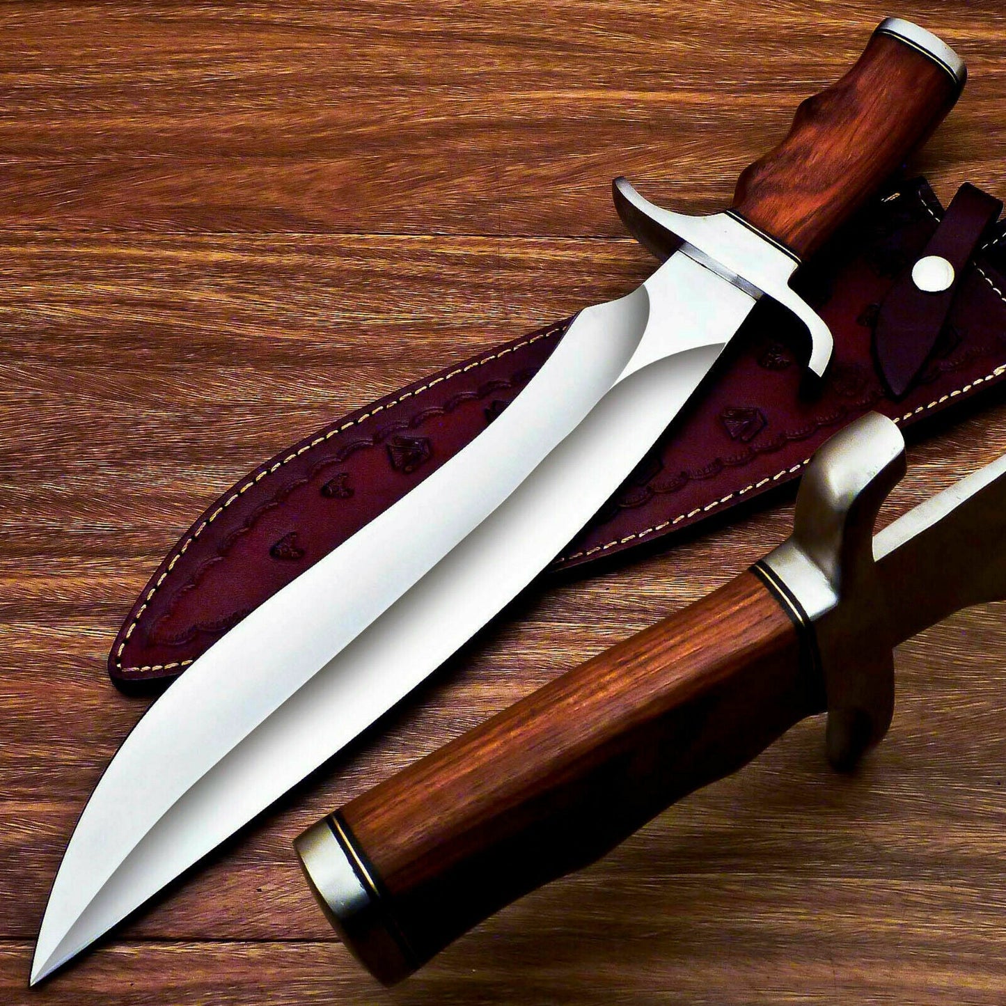 HS-380 CUSTOM HAND FORGED D2 TOOL Steel Blade 17" Bowie Hunting Knife NATURAL WOOD