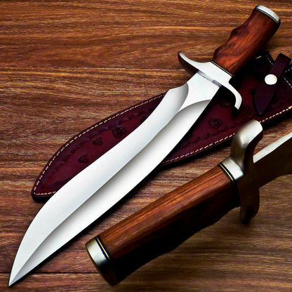 HS-380 CUSTOM HAND FORGED D2 TOOL Steel Blade 17" Bowie Hunting Knife NATURAL WOOD