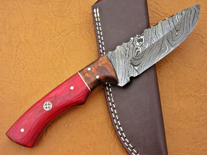 HS-768 Custom Handmade Damascus Skinner Knife With Hard Wood & Rose Wood Hanlde