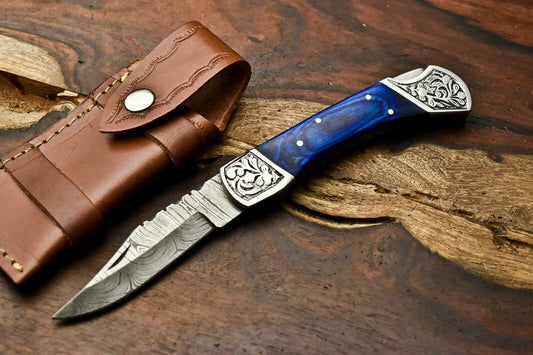 Custom Handmade Damascus Steel Blade Back-Lock Pocket Folding Gifts Knife| Hard Wood