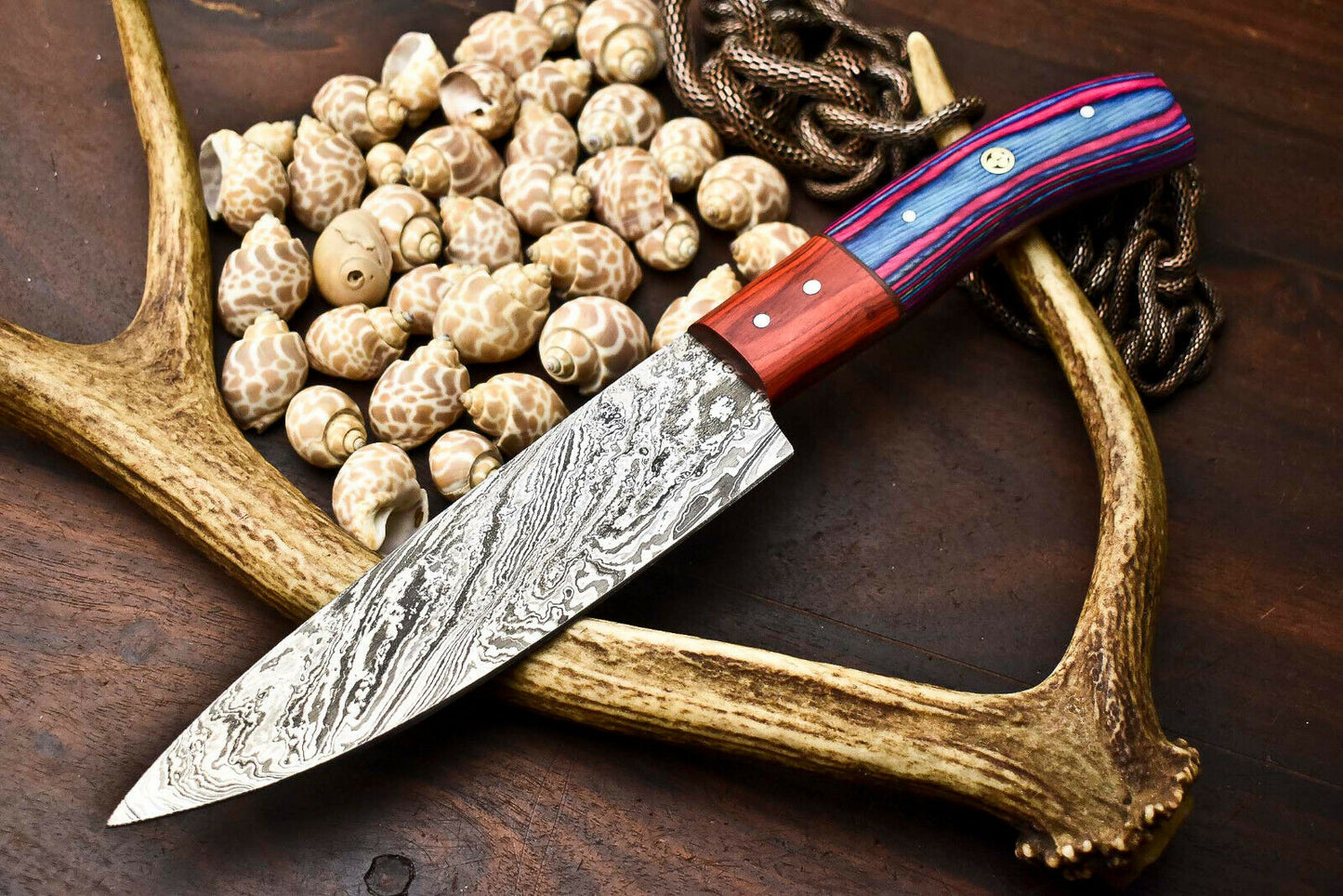 HS-282 Hand Made Damascus Steel Blade Chef Kitchen Full Tang Knife | Hard Wood