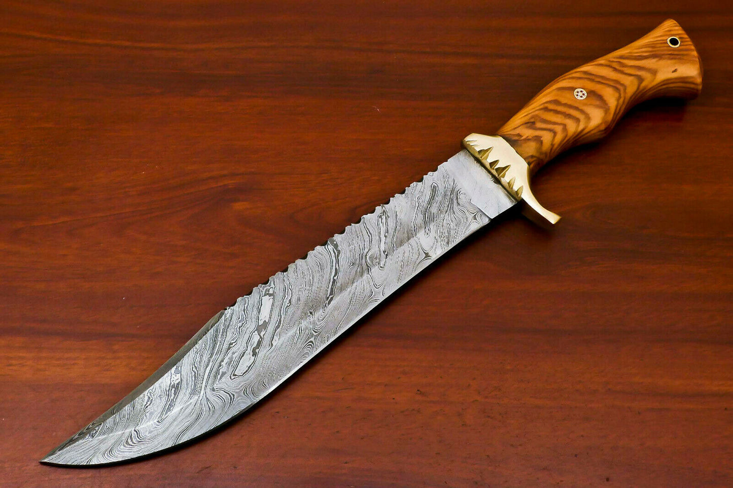 HS-490  Custom Handmade Damascus Bowie-Hunting Knife With Wood Handle