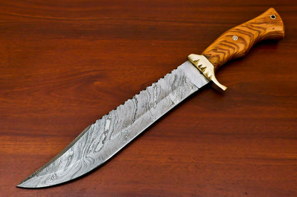HS-490  Custom Handmade Damascus Bowie-Hunting Knife With Wood Handle