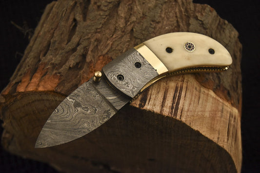 Handmade Damascus Mini Pocket Folding Knife