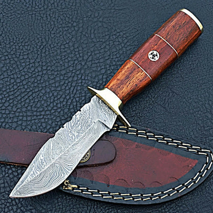 HS-422 | Custom Handmade Damascus Steel Hunting Knife - Beautiful Wood Handle