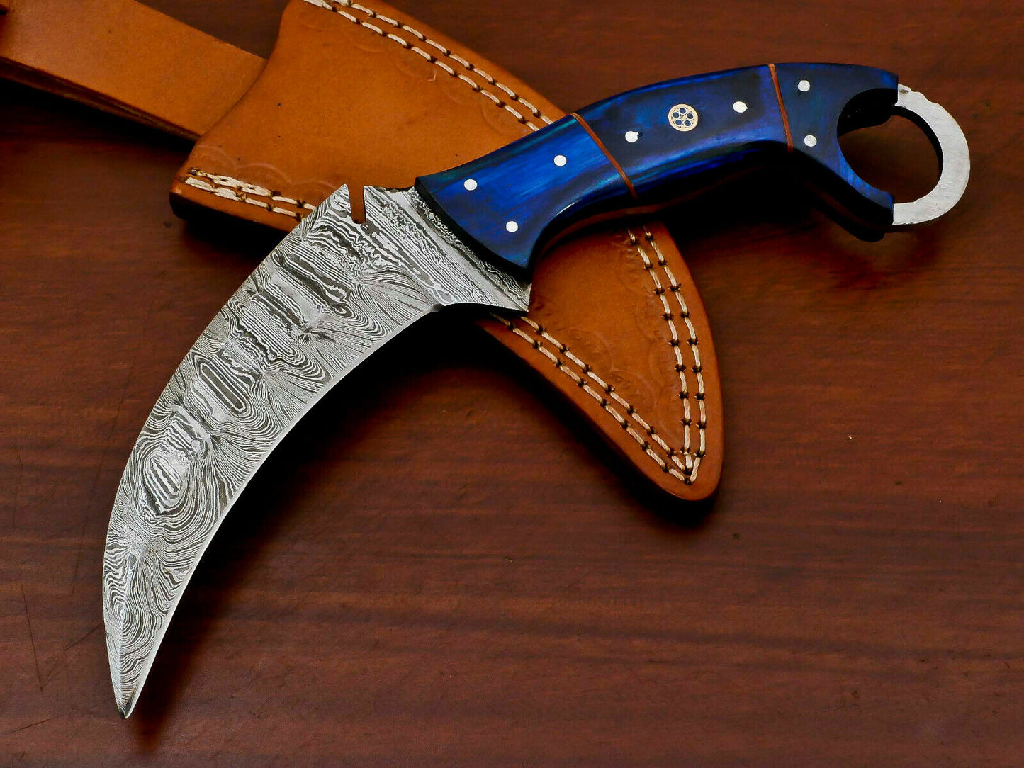 HS-887 HANDMADE DAMASCUS CUSTOM PAKKA WOOD KARAMBIT HUNTING KNIFE
