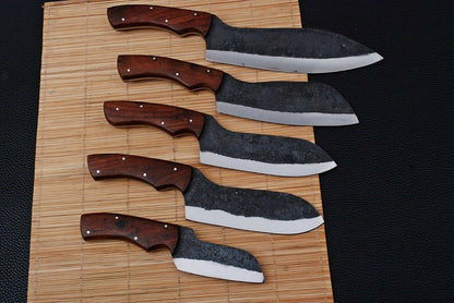 HS-190 Custom Handmade High Carbon Steel Chef-Kitchen Knife Set With Wood Handle