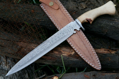 HS-367 '' Damascus Steel Hunting Bowie Knife, Survival knife, Damascus Steel, Chinaar Wood
