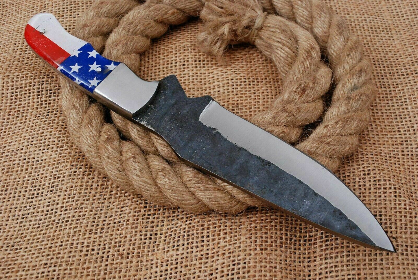 HS-464 10'' Custom Handmade Railroad Steel Hunting Knife With Flag Resin Handle