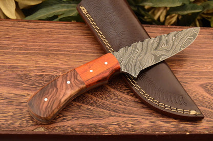 HS-834 Custom Handmade Damascus Skinner Knife With Hard Wood & Olive Wood Handle