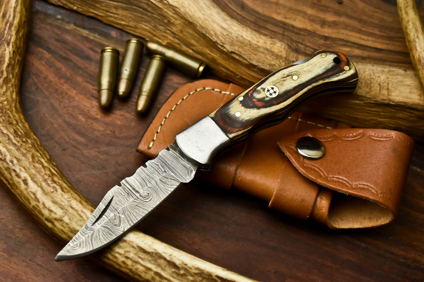 HS-1125 ''  Hand Made Damascus Steel Blade Back Lock Folding Knife