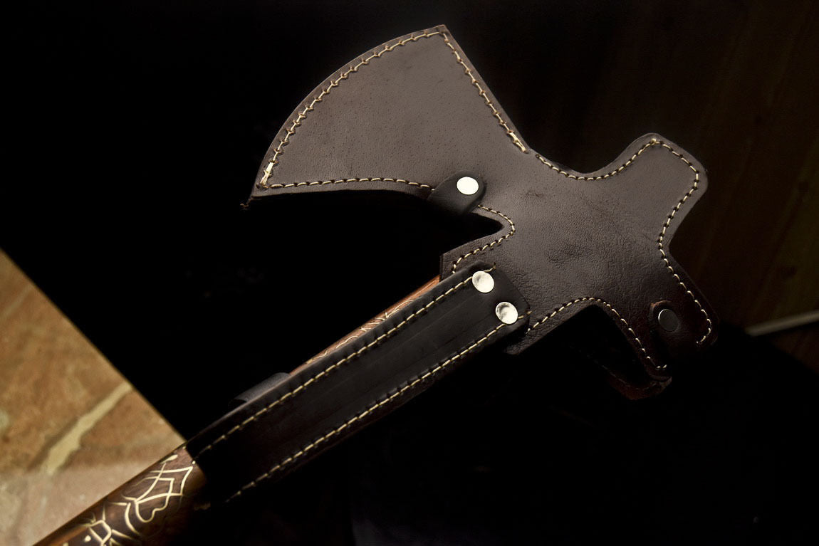 HS-1080 | Custom Handmade Damascus Smoking Tomahawk knife, Hatchet, Axe,Integral Natural Wood