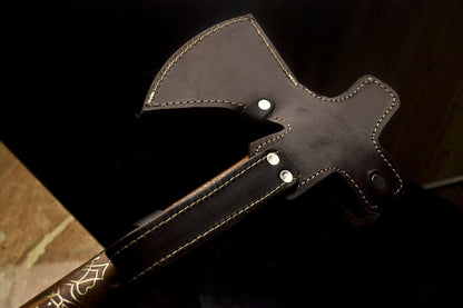 HS-1080 | Custom Handmade Damascus Smoking Tomahawk knife, Hatchet, Axe,Integral Natural Wood