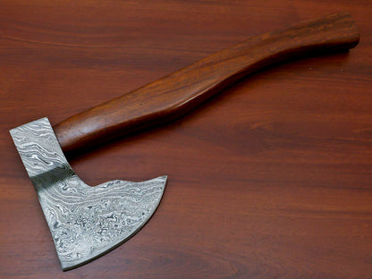 HS-1070 | Custom Handmade Damascus Hand Forged Tomahawk knife, Hatchet, Axe, Integral With Natural Wood