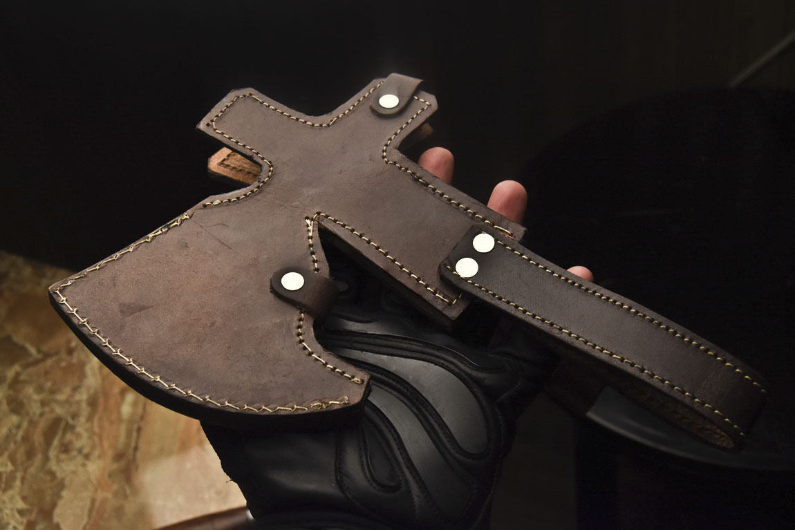 HS-1082 | Custom Handmade Damascus Smoking Tomahawk knife, Hatchet, Axe,Integral Natural Wood
