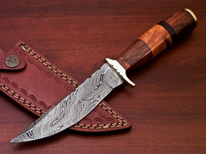 HS-525 Custom Handmade Damascus Hunting Knife Blade With Wood Handle